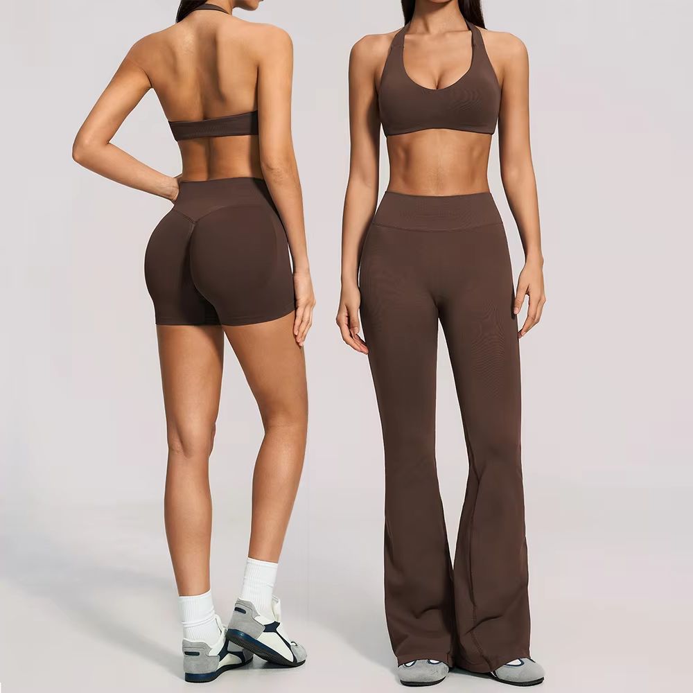 Pilates In Yoga Pants - Damski Bezszwowy Prążkowany Zestaw do Jogi