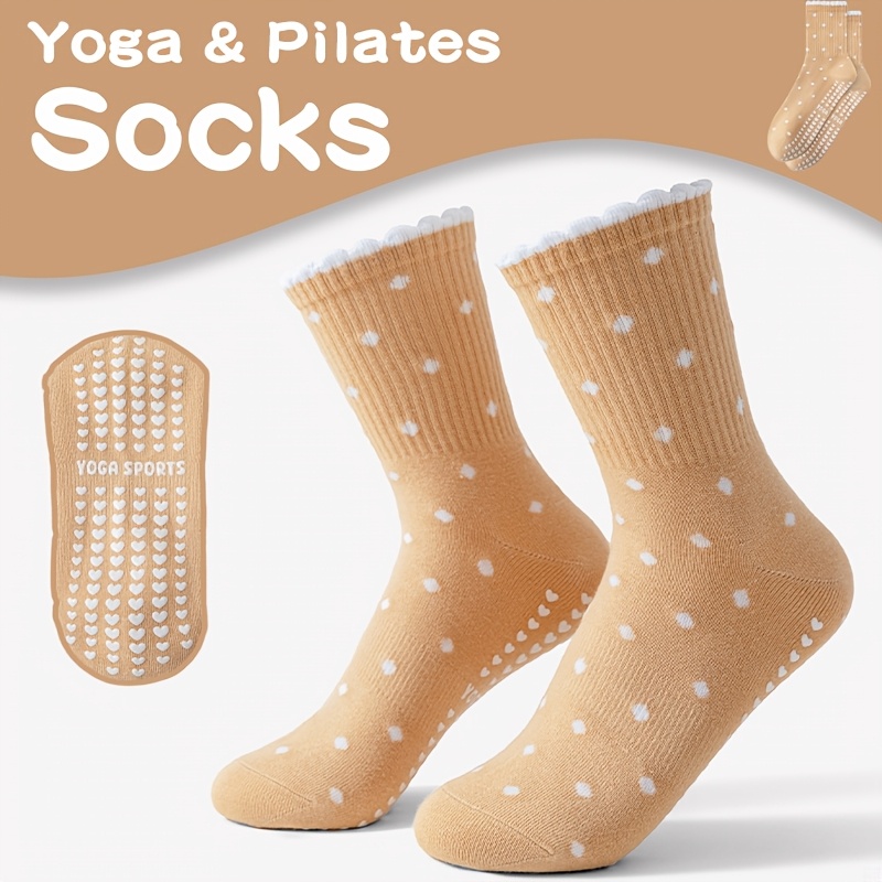 Pilates Yoga Gifts - Damskie brązowe skarpety do jogi, białe